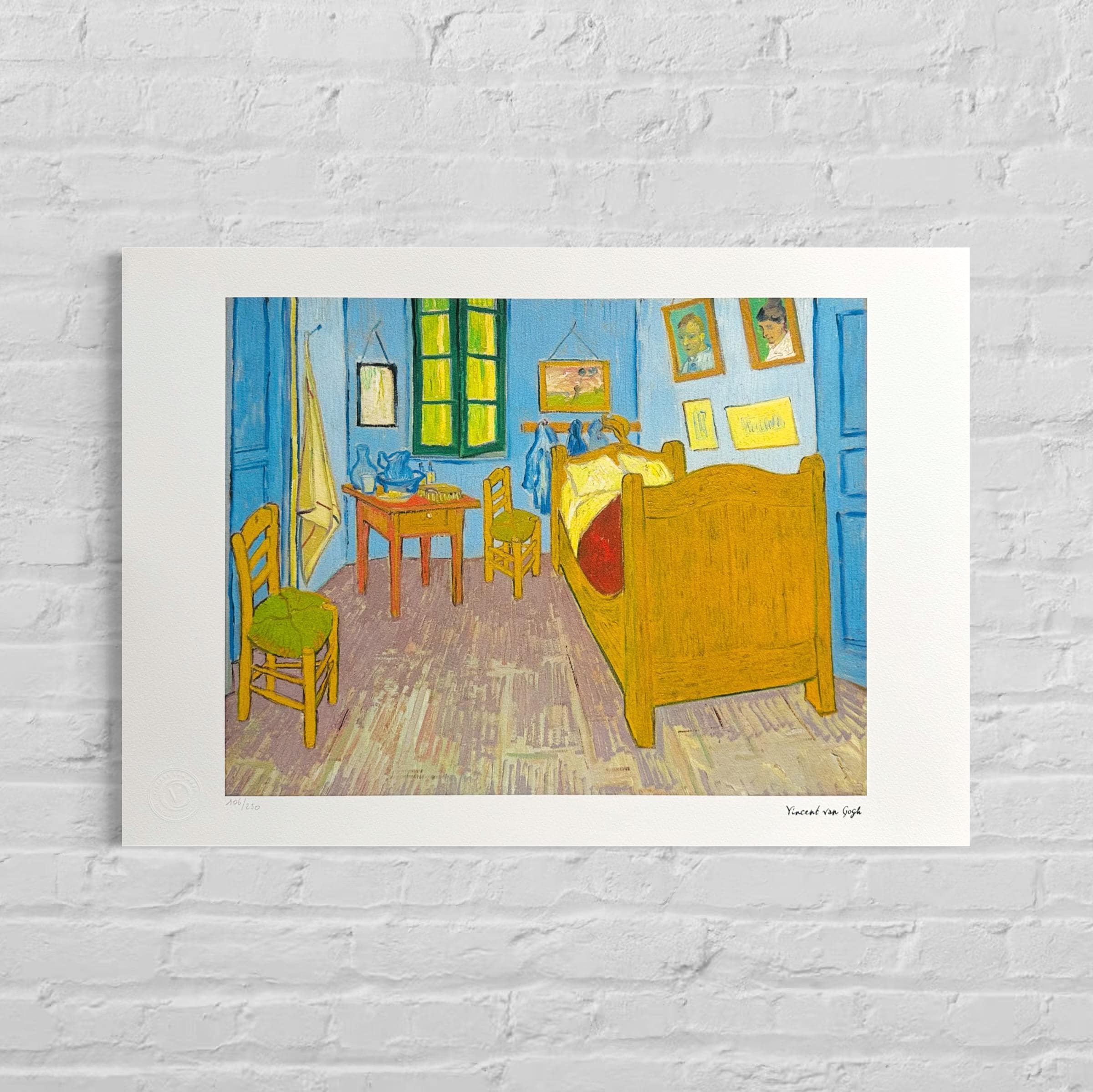 Genummerde editie VINCENT VAN GOGH "De slaapkamer" Gesigneerd - Certificaat - Limited lithografie - Nederlandse kunstenaar - after